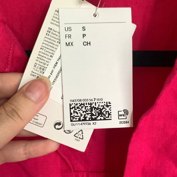 NWT H&M PINK LINEN POPOVER SHIRT - SIZE S - Picture 8 of 11